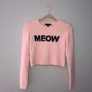 MEOW fuzzy pink crop top